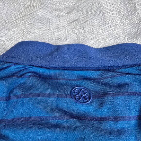Gfore G/Fore Mes Short Sleeve Blue Stripe Stretch Polo Shirt Size XL 8% Spandex - Picture 7 of 7
